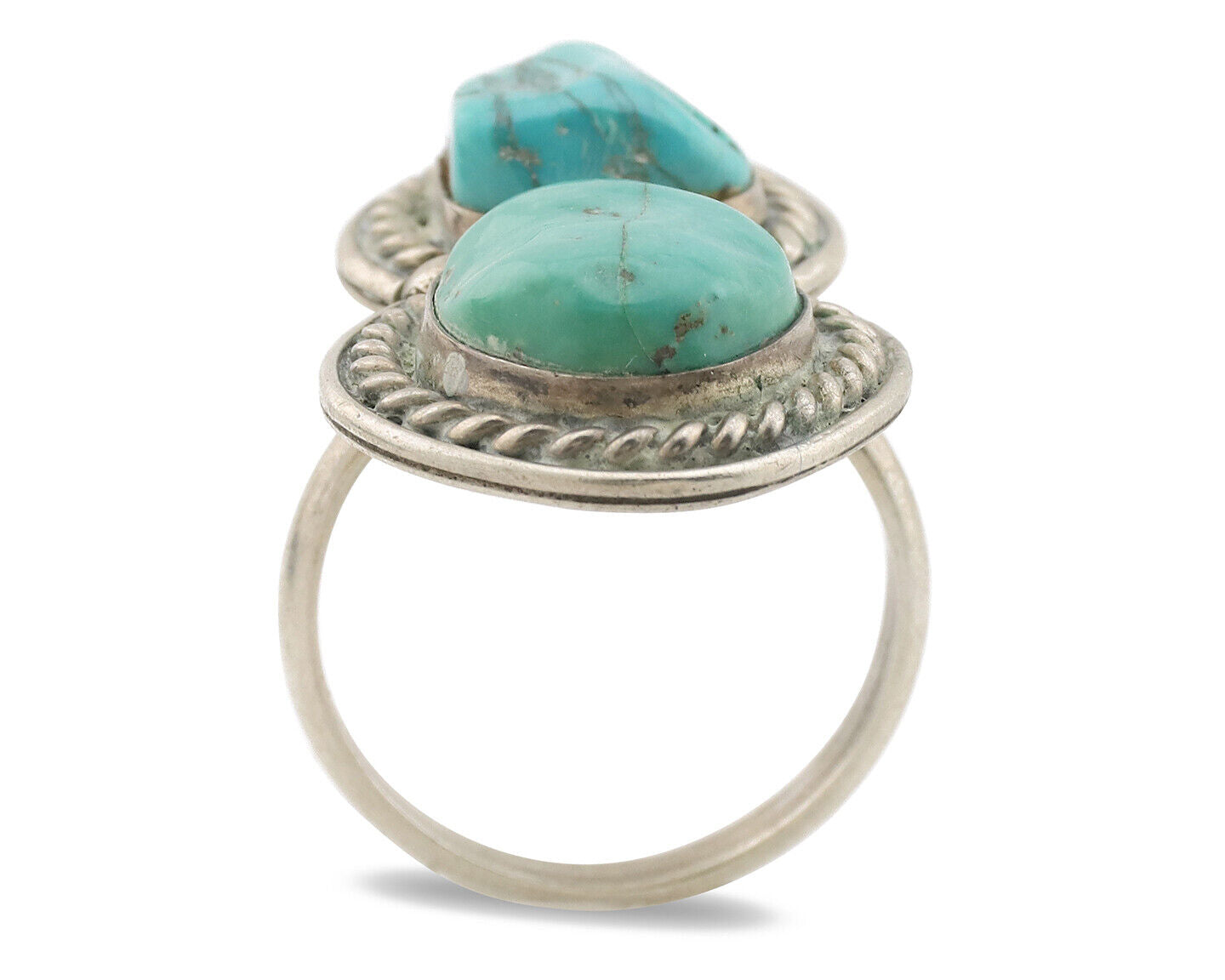 Navajo Ring .925 Silver Globe Turquoise Native American Artist C.1980's