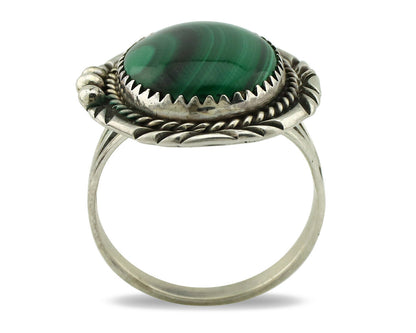 Navajo Ring 925 Silver Natural Green Malachite Signed William Denetdale C.80's