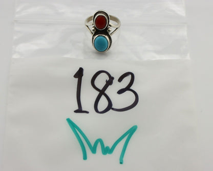 Navajo Handmade Ring 925 Silver Coral & Turquoise Native American Artist C.80's