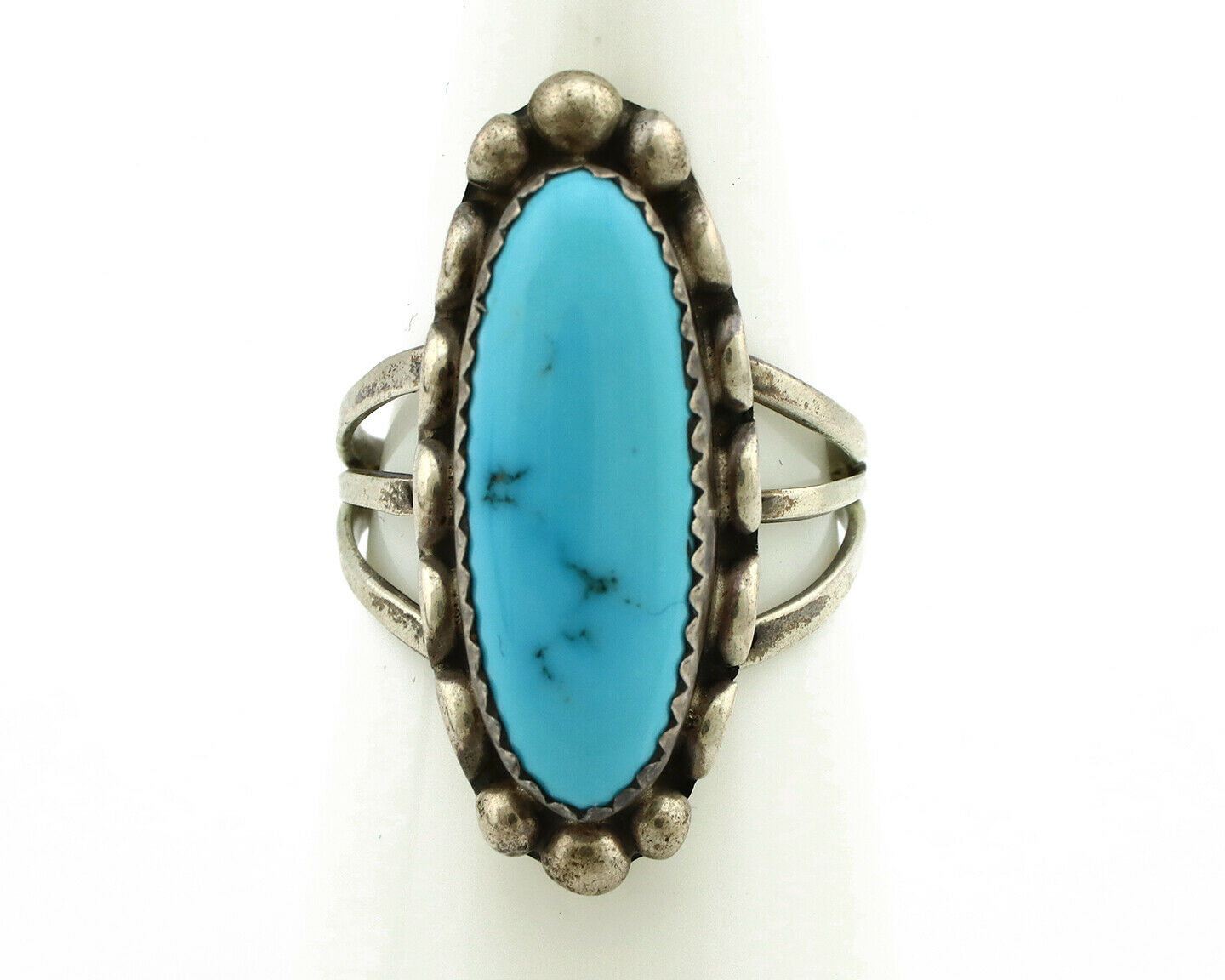 Navajo Ring .925 Silver Natural Blue Turquoise Artist Signed SC C.80's