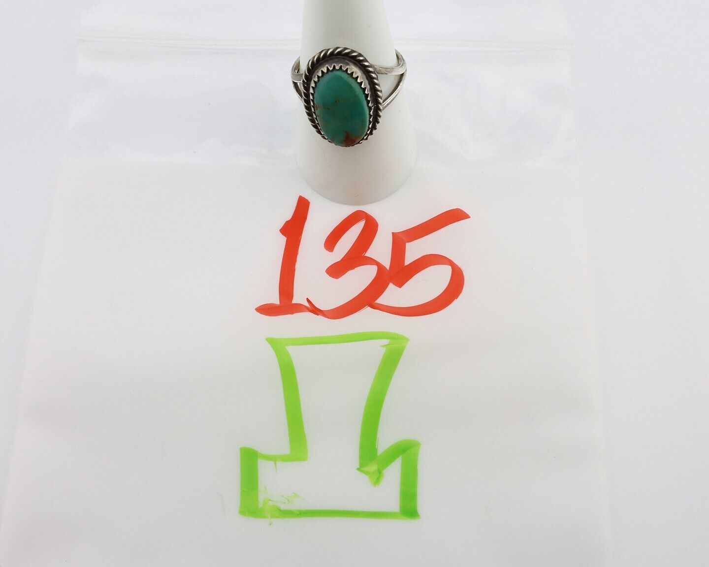 Navajo Handmade Ring 925 Silver Kingman Turquoise Artist Signed MC C.80's