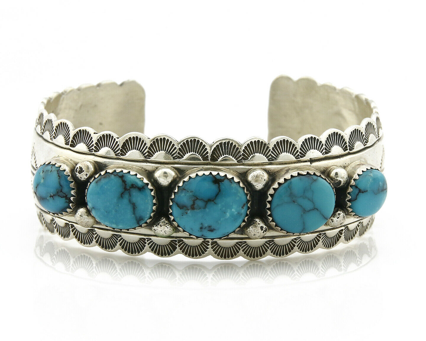 Navajo Bracelet .925 Silver Spiderweb Turquoise Artist Denetdale Circa 80's