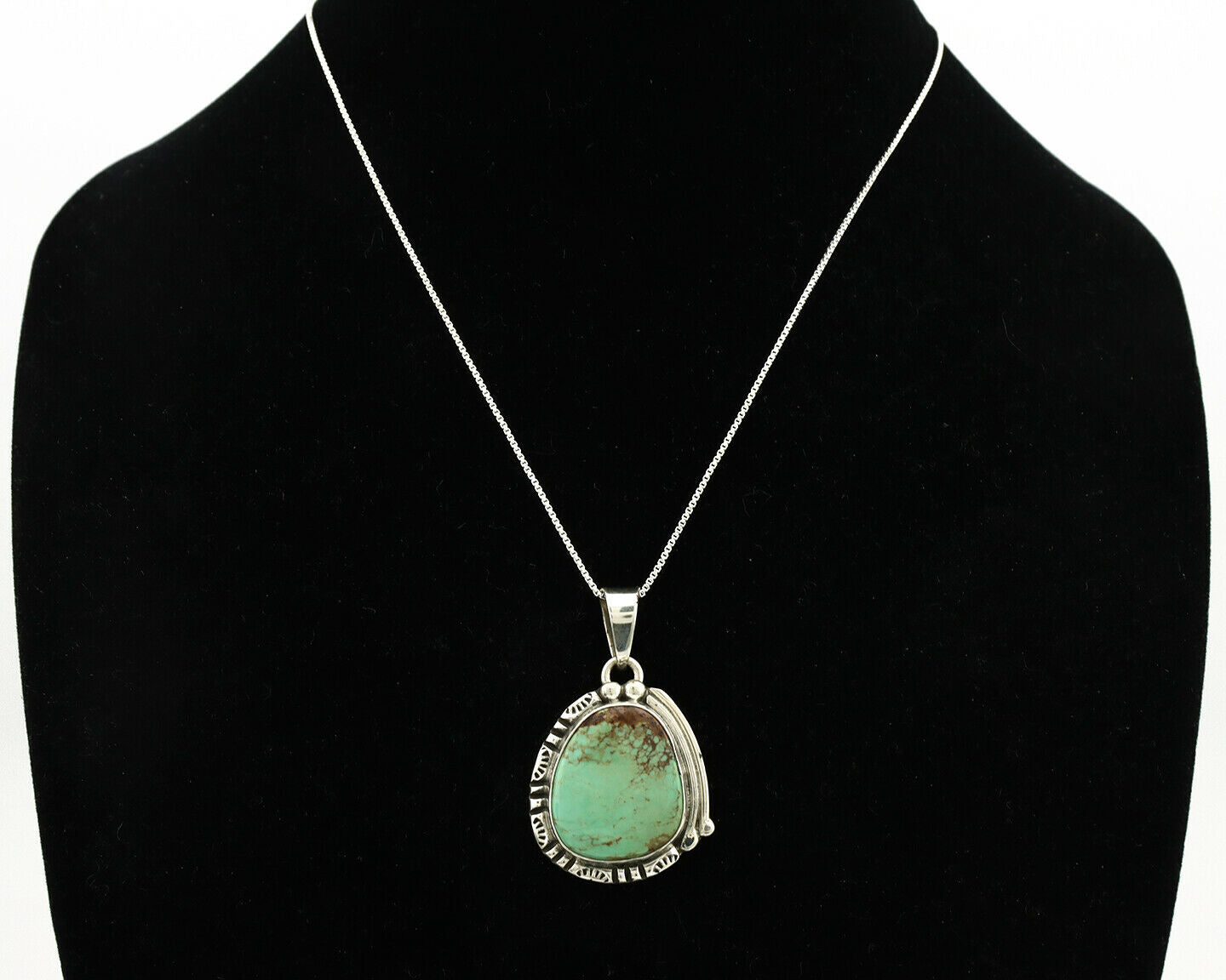 Navajo Necklace .925 Silver Kingman Turquoise Signed Tepee C.1980's