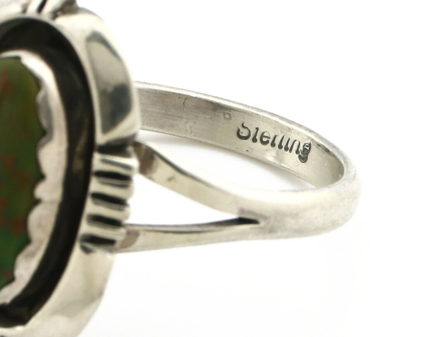 Navajo Ring .925 Silver Spiderweb Turquoise Handmade Native American Artist C80s