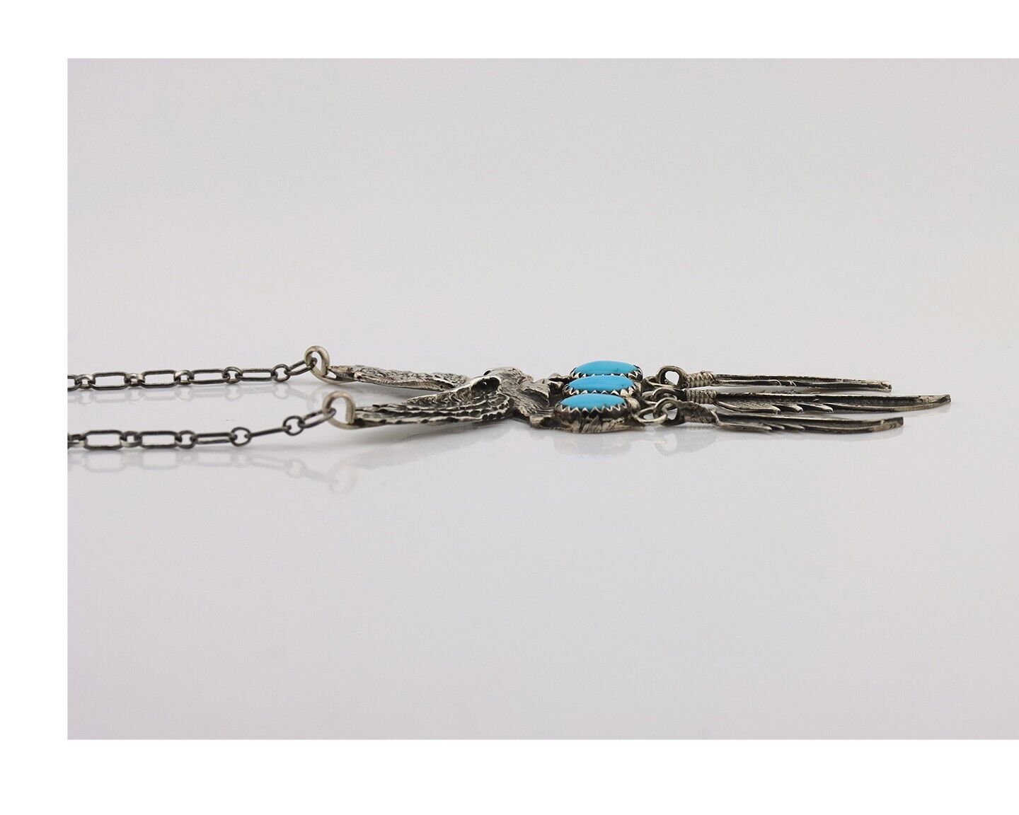 Navajo Necklace 925 Silver Sleeping Beauty Turquoise Artist Signed RB C.80's