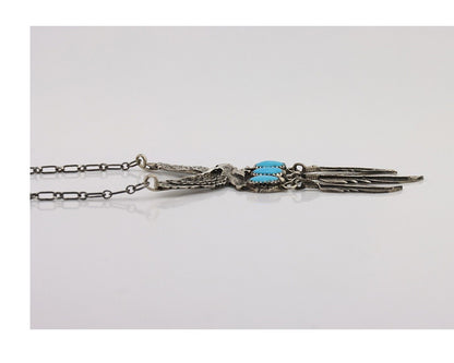 Navajo Necklace 925 Silver Sleeping Beauty Turquoise Artist Signed RB C.80's