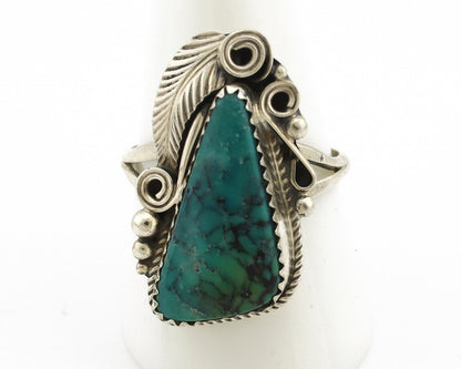 Navajo Ring 925 Silver Natural Spiderweb Turquoise Artist Signed Morris C.80's