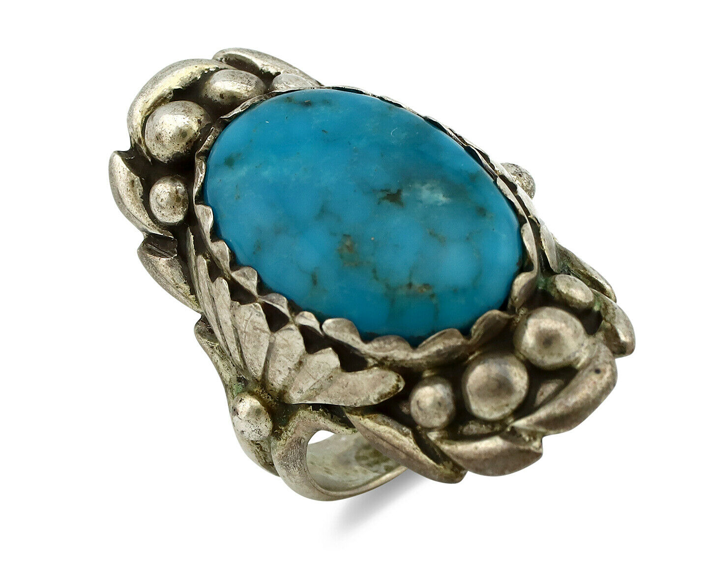 Navajo Ring .925 Silver Natural Blue Turquoise Artist Signed SC C.80's