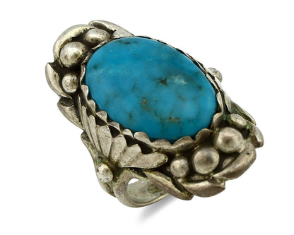 Navajo Ring .925 Silver Natural Blue Turquoise Artist Signed SC C.80's