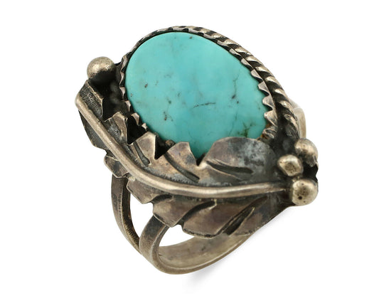 Navajo Ring .925 Silver Kingman Turquoise Native American Artist C.1980's