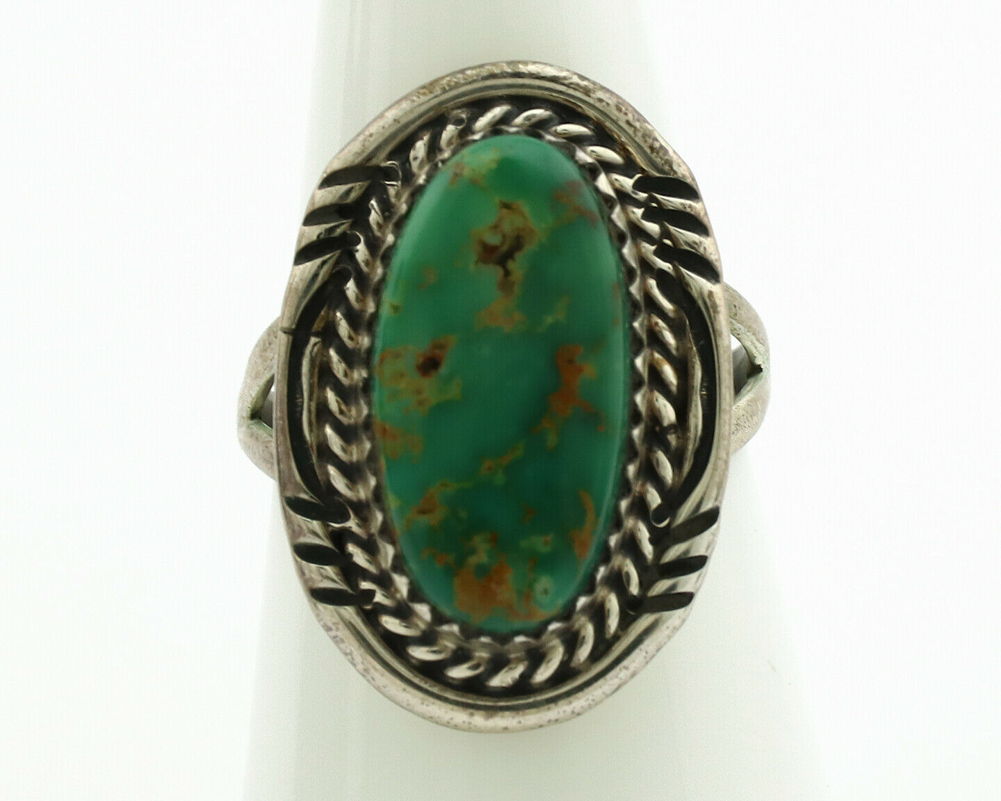 Navajo Ring .925 Silver Kingman Turquoise Native American Artist C.1980's