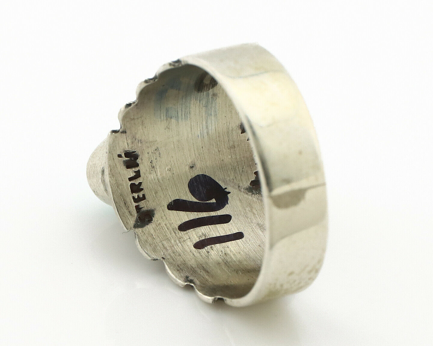 Navajo Ring .925 Silver Kingman Turquoise Artist Signed Apache C.80's