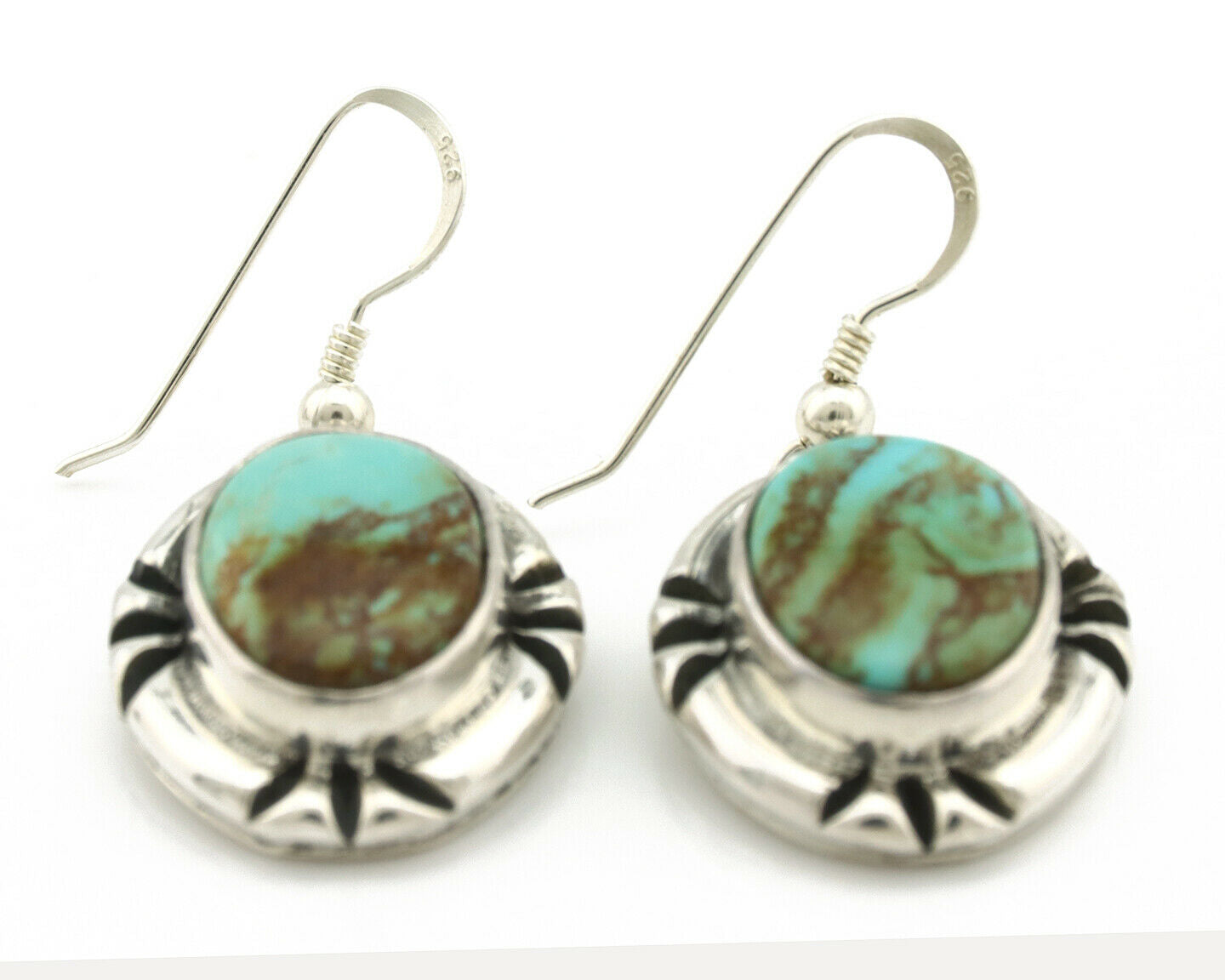 Navajo Earrings .925 Silver Kingman Turquoise Native American Artist C.80's