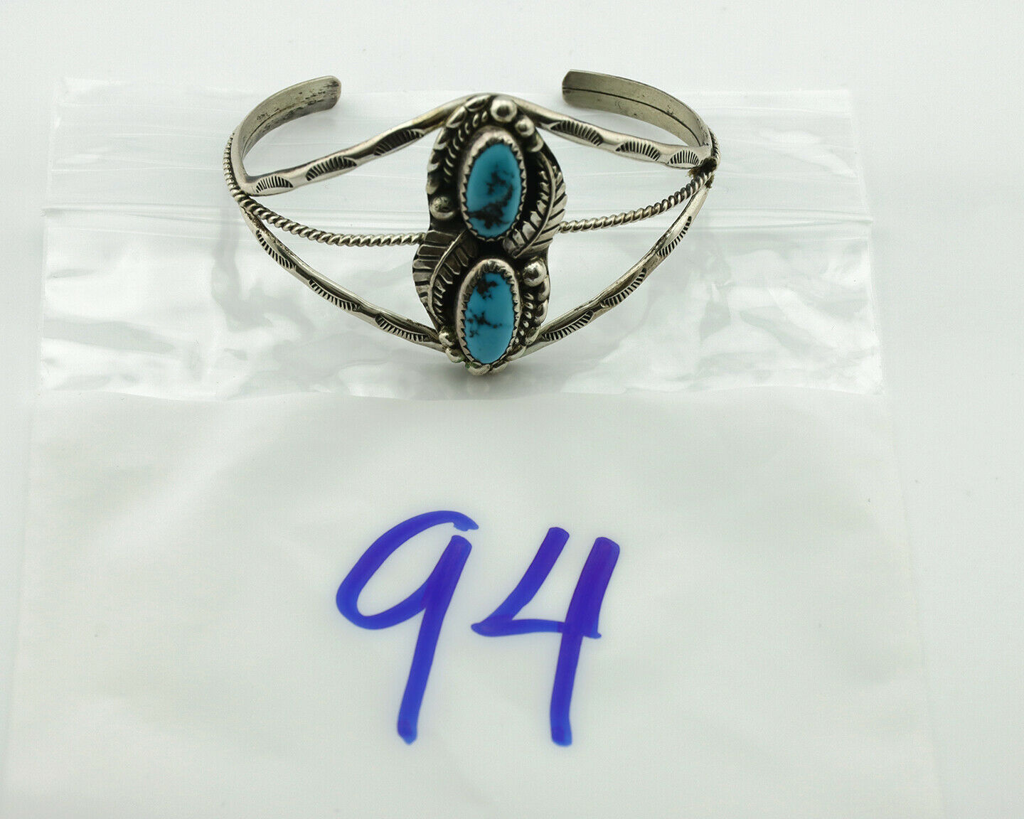 Navajo Bracelet .925 Silver Blue Turquoise Artist Signed SC C.80's