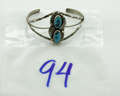 Navajo Bracelet .925 Silver Blue Turquoise Artist Signed SC C.80's