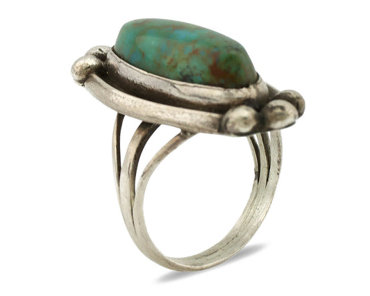 Navajo Ring .925 Silver Nevada Turquoise Signed Native Artist C.80's