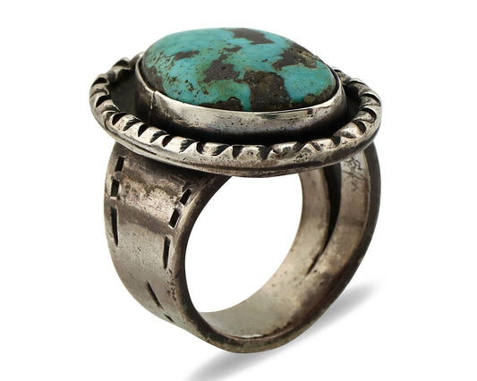 Navajo Ring 925 Silver Bisbee Turquoise Native American Artist C.1980's