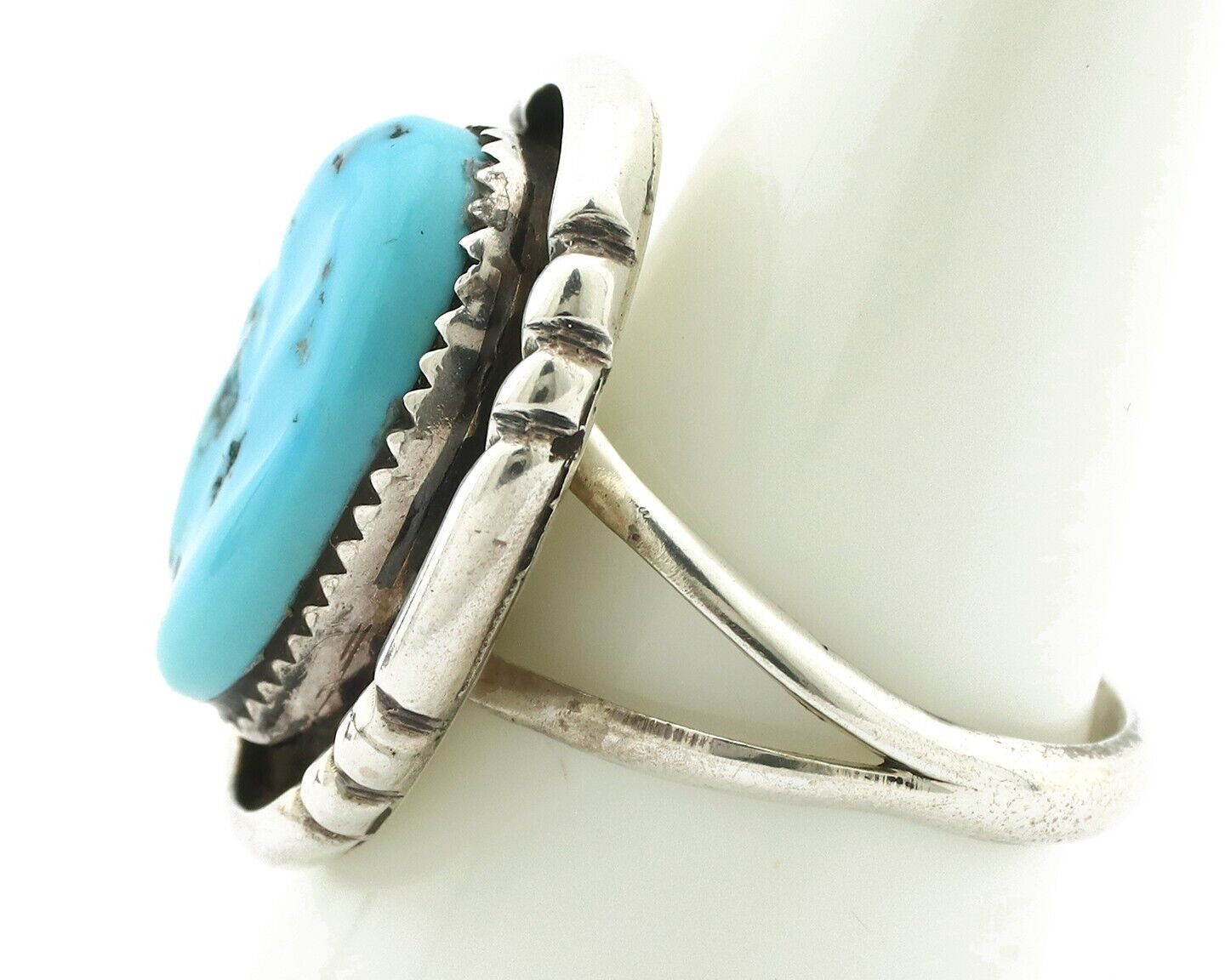 Navajo Ring .925 Silver Blue Turquoise Native American Artist C.80's