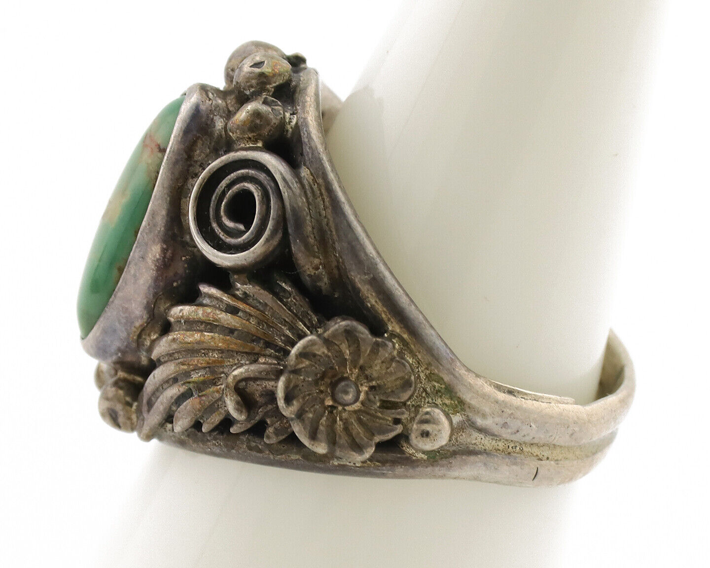 Navajo Ring .925 Silver Green Turquoise Native American Artist C.1980's