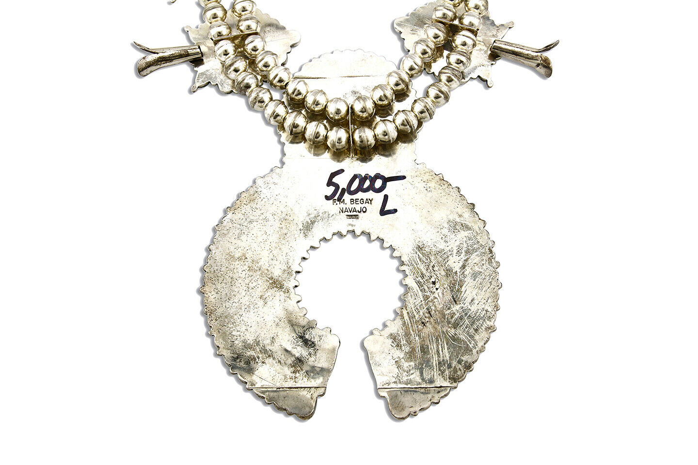 Huge Navajo Squash Necklace .925 Silver Blue Turquoise Artist F.M. Begay