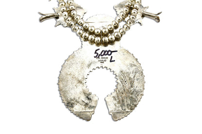 Huge Navajo Squash Necklace .925 Silver Blue Turquoise Artist F.M. Begay