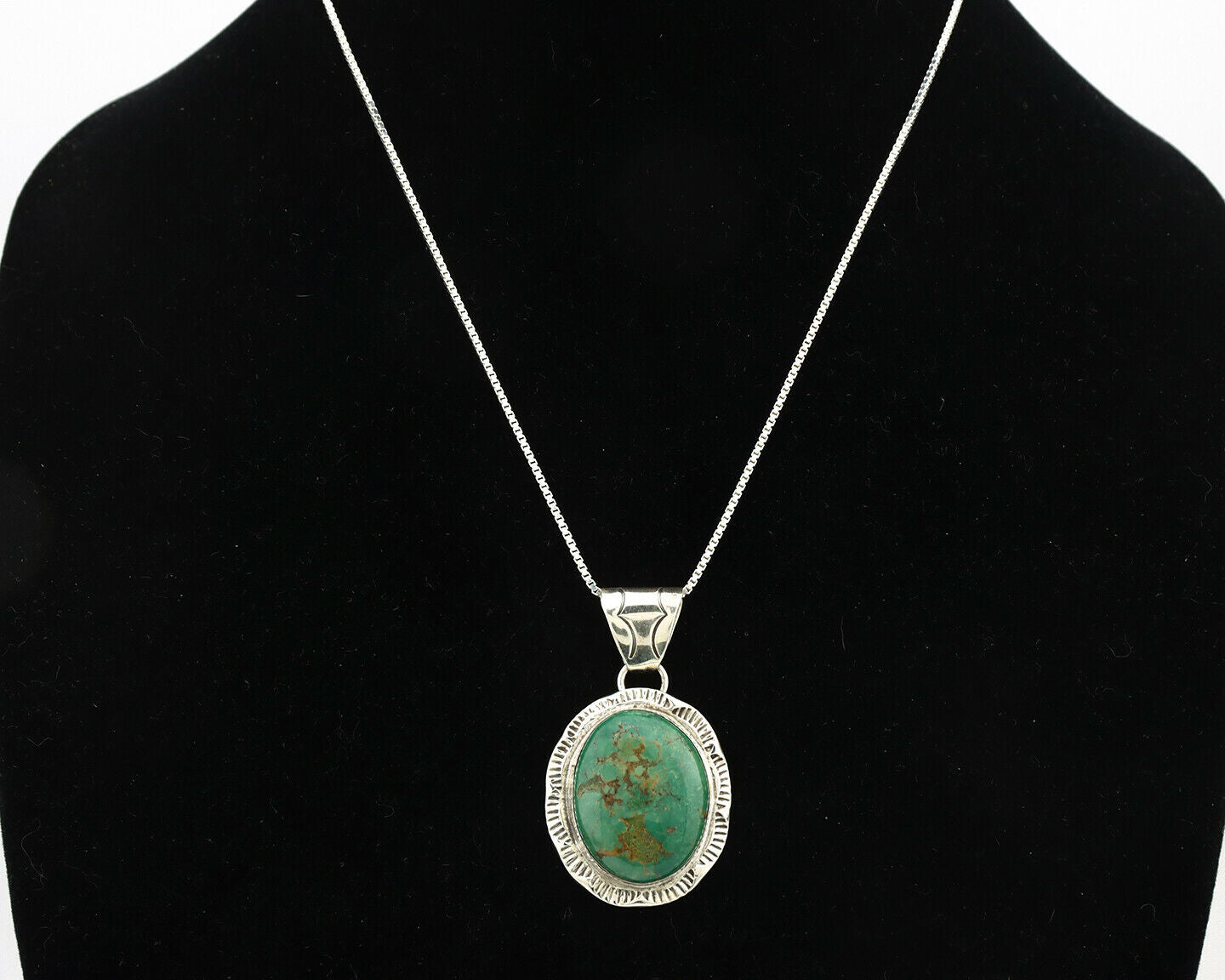 Navajo Kingman Turquoise Pendant .925 Silver Artist Signed JP C.80's