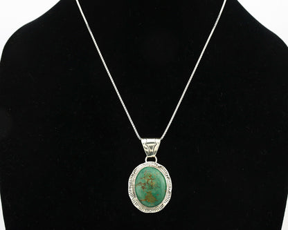 Navajo Kingman Turquoise Pendant .925 Silver Artist Signed JP C.80's