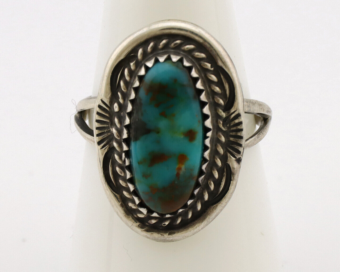 Navajo Ring .925 Silver Nevada Turquoise Signed Native Artist C.1980's