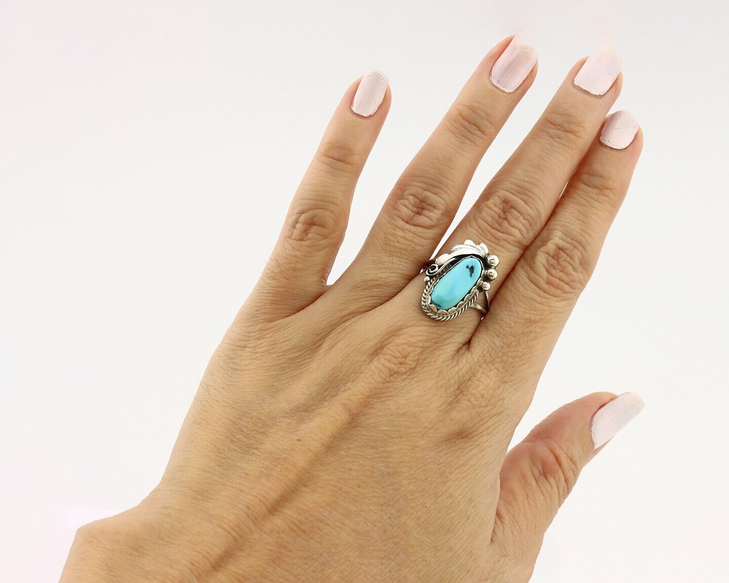 Navajo Inlaid Ring 925 Silver Blue Turquoise Artist Signed Justin Morris C.80s