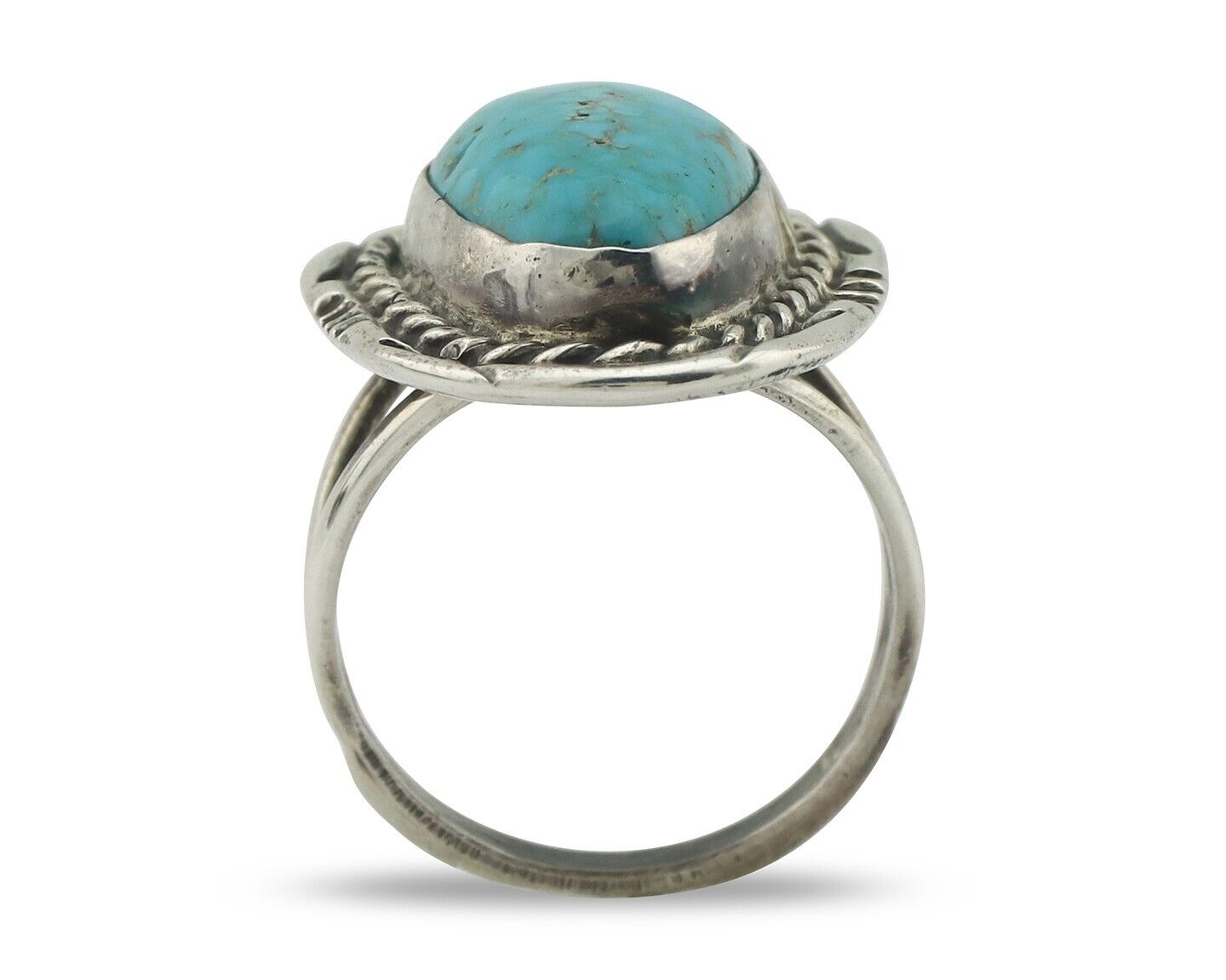 Navajo Ring .925 Silver Natural Blue Turquoise Native American Artist C.80's