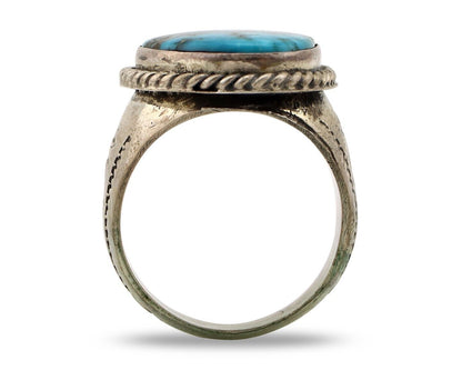 Navajo Ring 925 Silver Morenci Spiderweb Turquoise Native American Artist C.80's