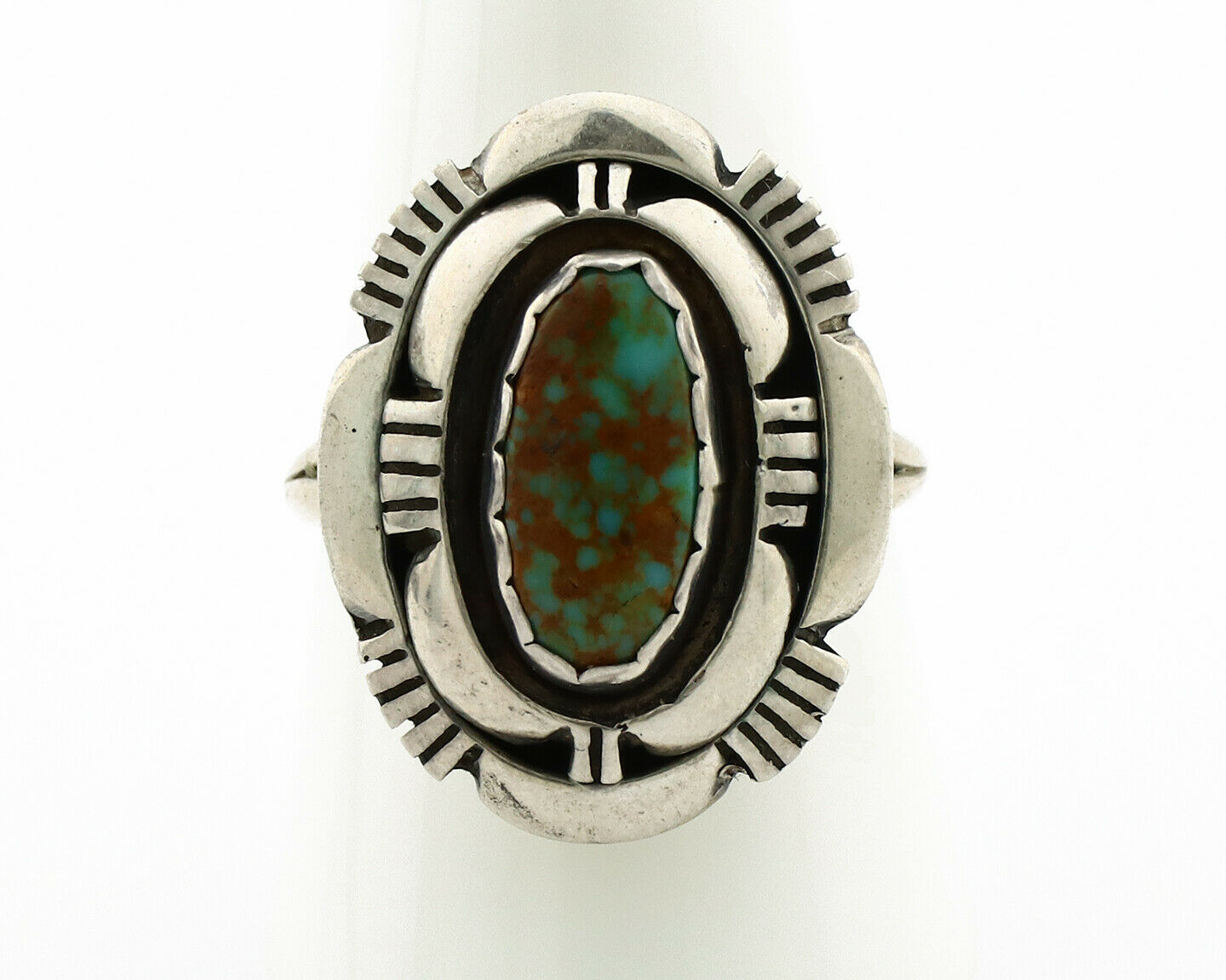 Navajo Ring .925 Silver Spiderweb Turquoise Artist Signed L. M. Nez C80s