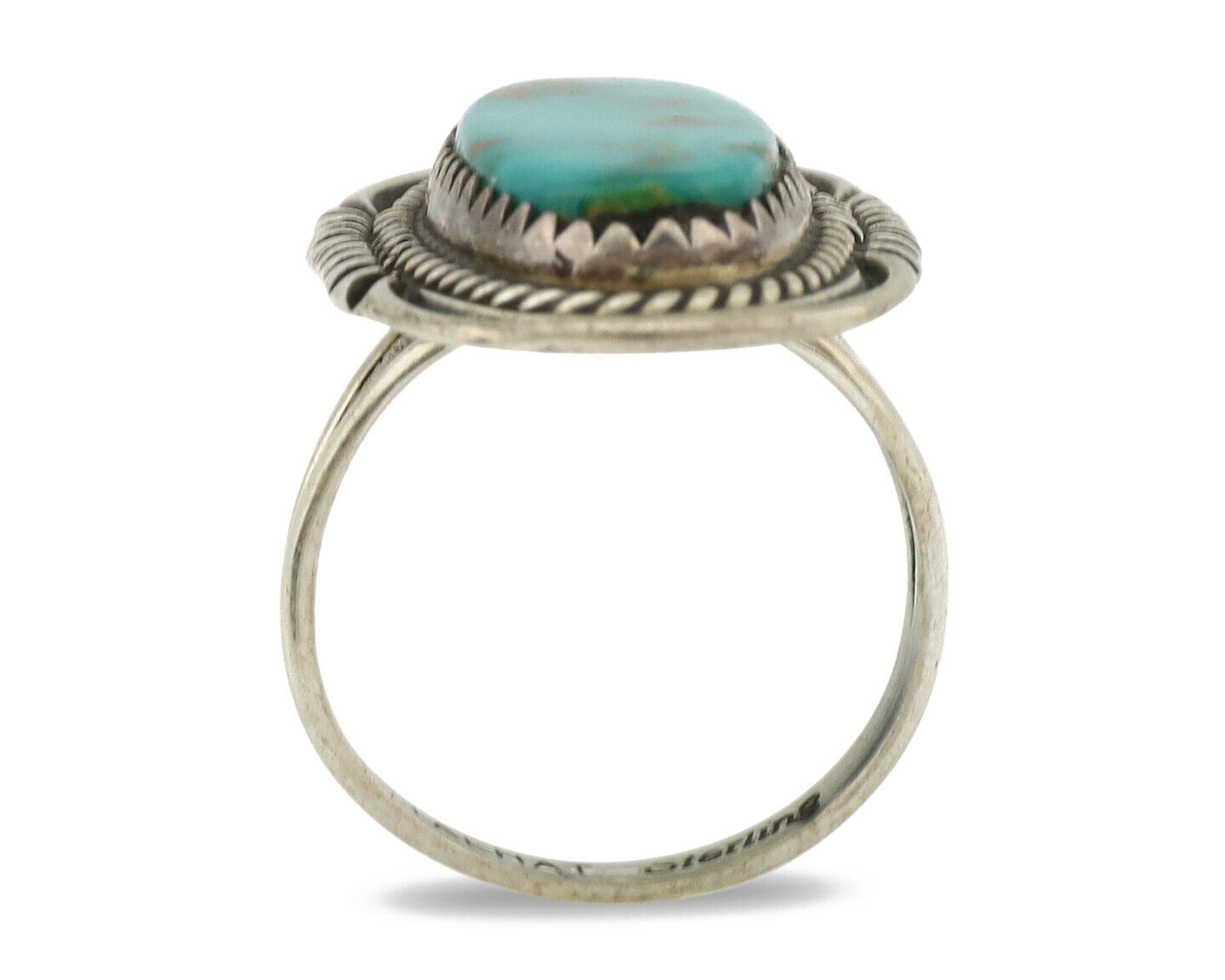 Navajo Ring .925 Silver Nevada Turquoise Native American Artist C.1980's