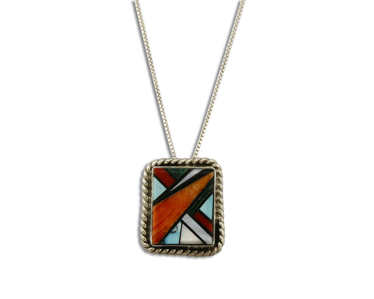 Women's Navajo Pendant Inlaid Gemstone .925 Silver Signed Doug Zachary