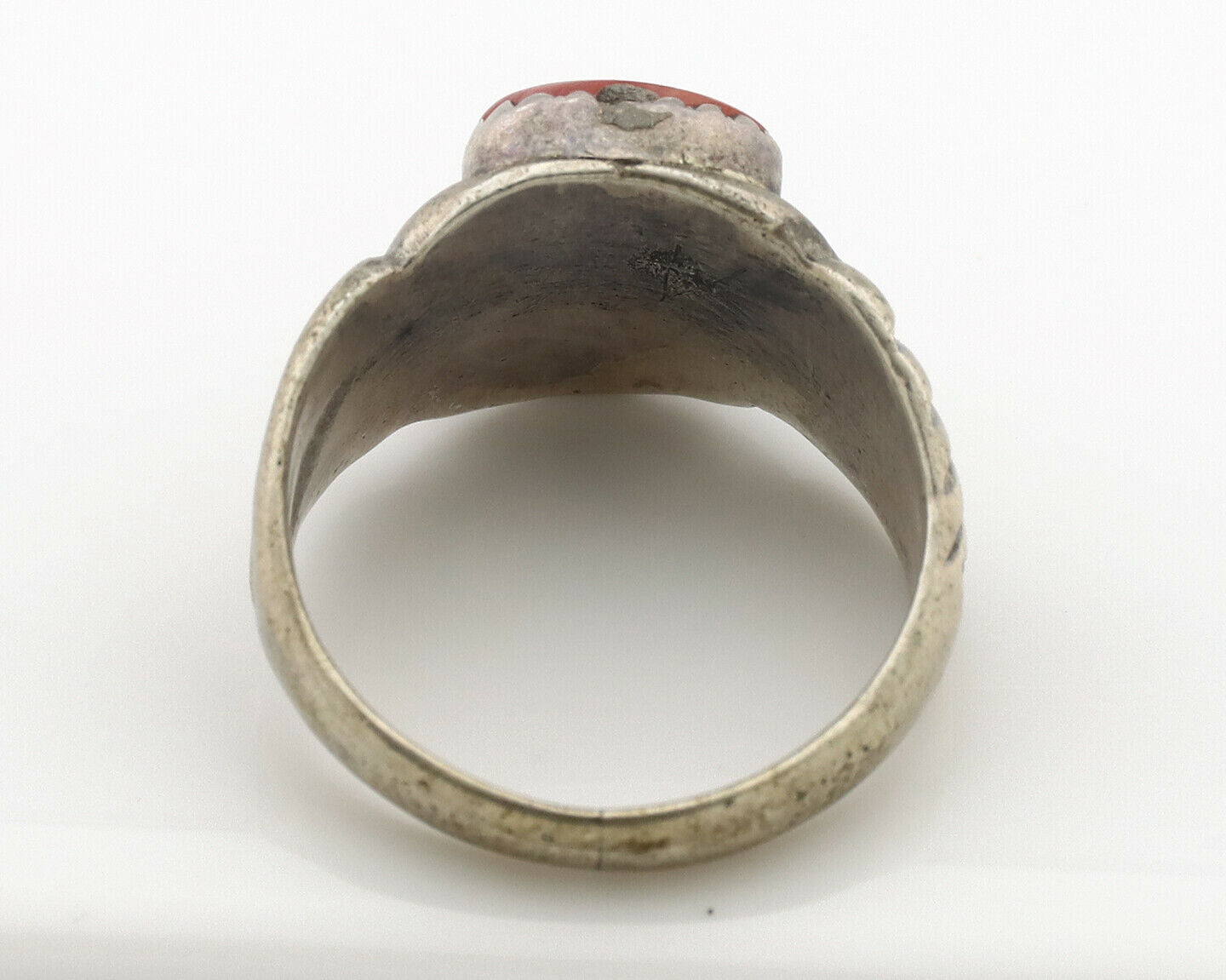 Zuni Ring .925 Silver Natural Turquoise & Coral Native American Artist C.1980's