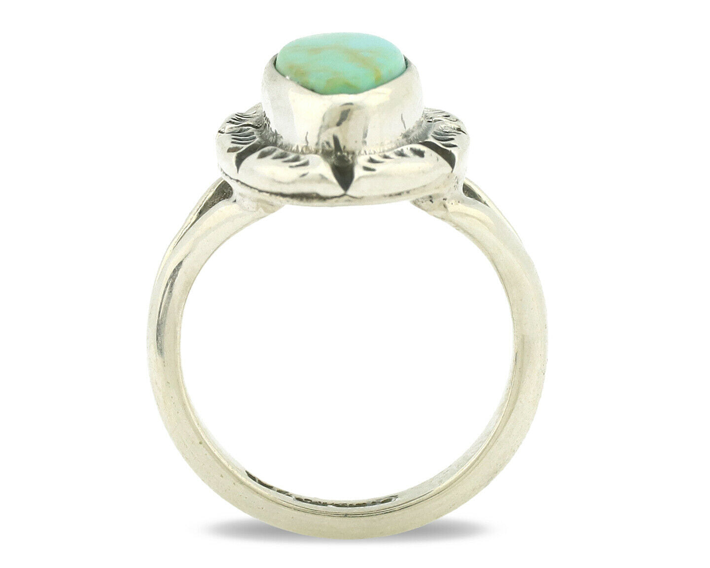 Navajo Ring .925 Silver Natural Mined Turquoise Artist Signed Gecko C.80's