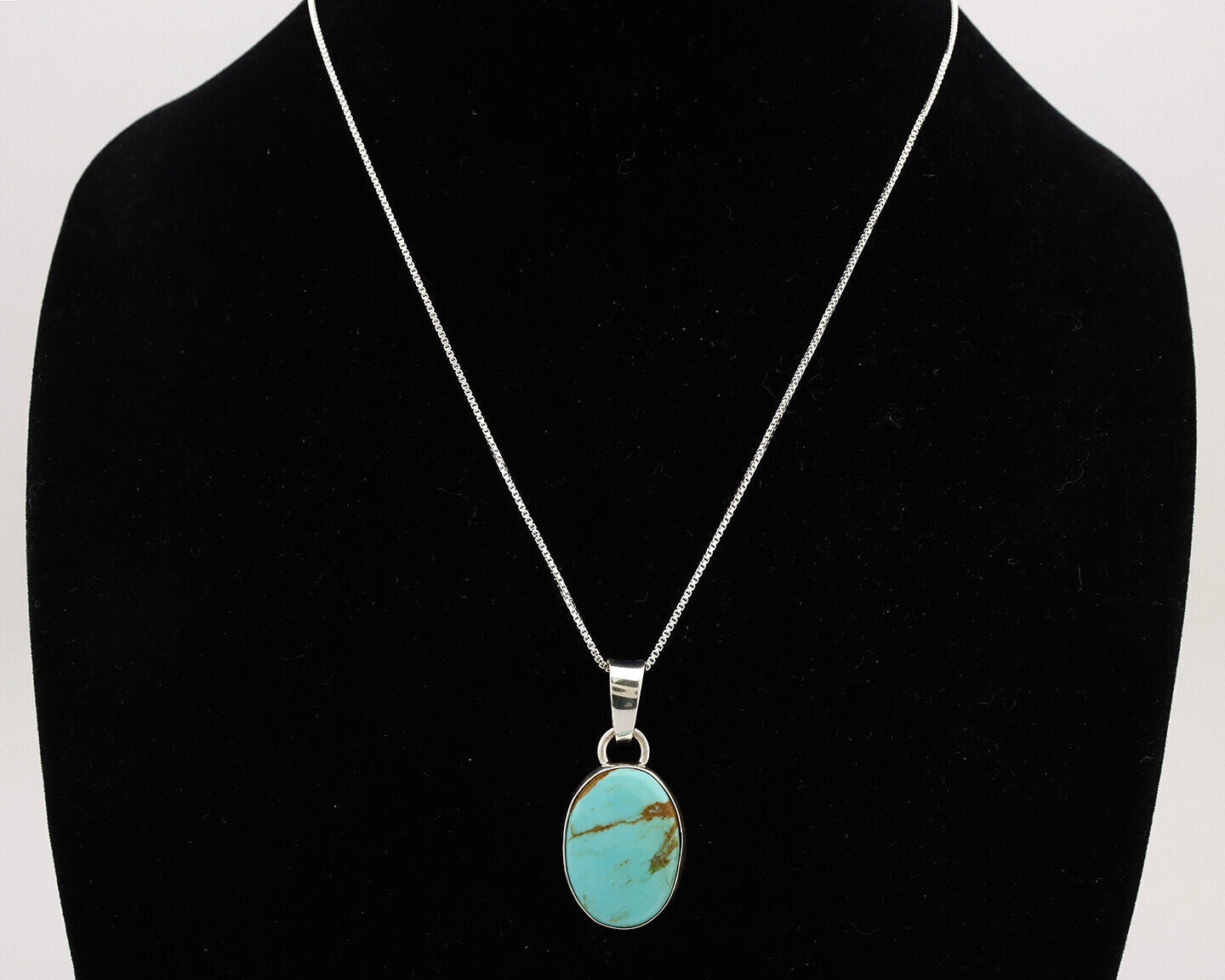 Navajo Necklace .925 Silver Kingman Turquoise Native American Signed C.1980's