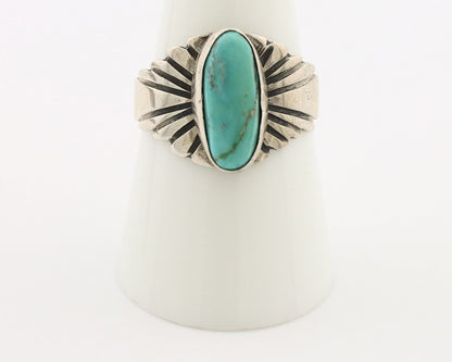 Navajo Ring 925 Silver Natural Blue Turquoise Artist Signed Pictograph C.80's