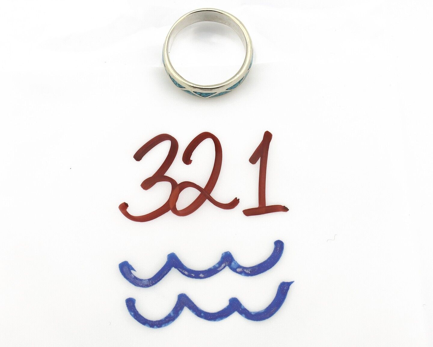 Navajo Chip Inlay Ring 925 Silver Sleeping Beauty Turquoise Artist Silver Cloud