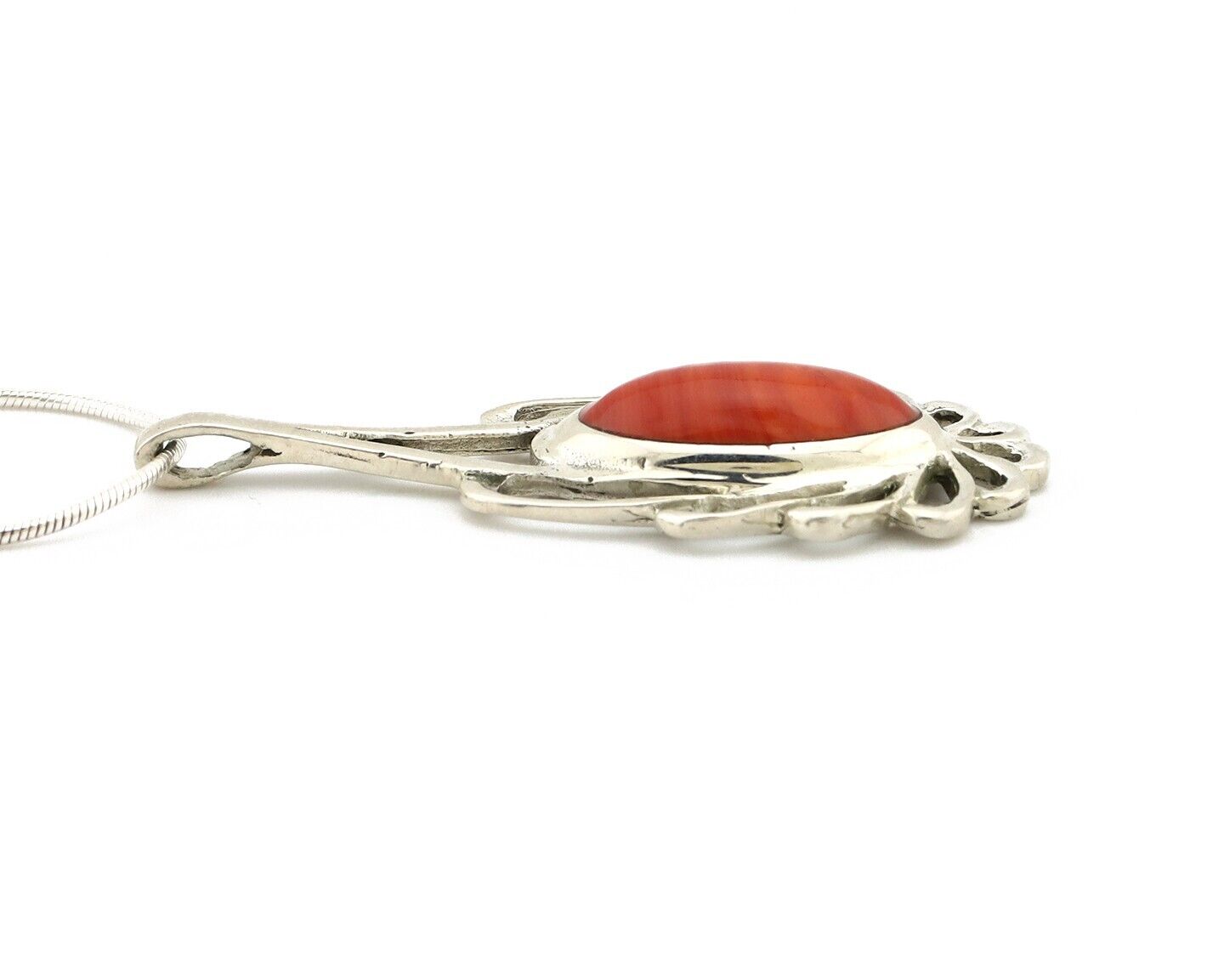 Navajo Necklace 925 Silver Red Medterranean Coral Native Artist C.80's