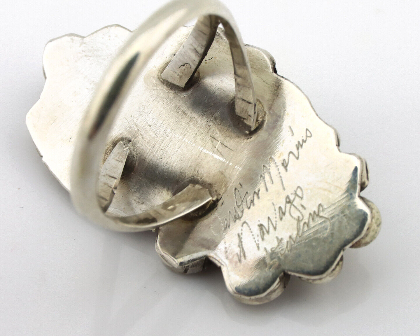 Navajo Ring 925 Silver Mediterranean Coral Artist Signed Justin Morris C.80's