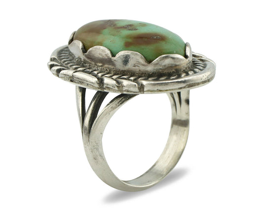 Navajo Ring .925 Silver Natural Green Turquoise Signed Apache C.80's