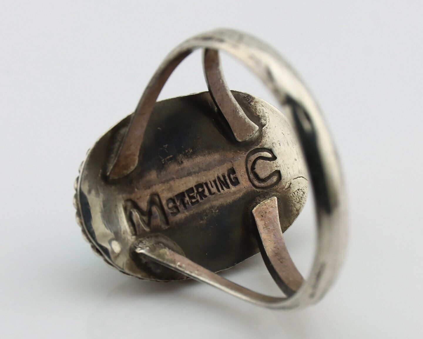 Navajo Handmade Ring 925 Silver Kingman Turquoise Artist Signed MC C.80's