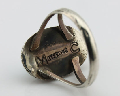 Navajo Handmade Ring 925 Silver Kingman Turquoise Artist Signed MC C.80's