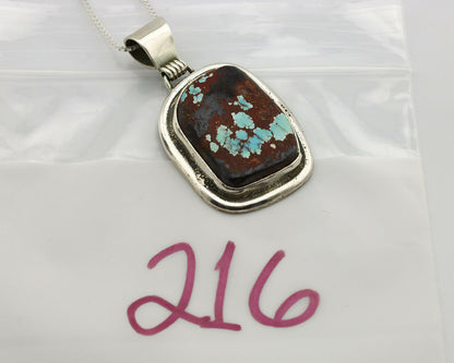 Navajo Necklace .925 Silver Painted House Turquoise Signed Sun C.1980's