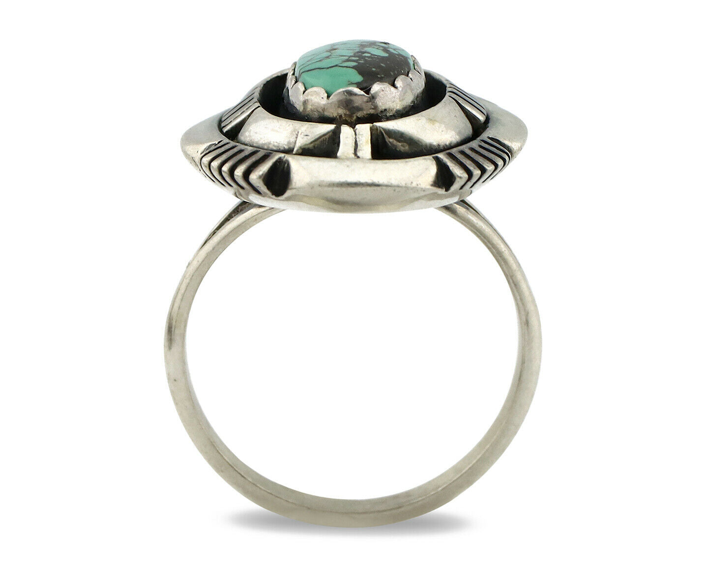 Navajo Ring .925 Silver Spiderweb Turquoise Artist Signed L. M. Nez C80s