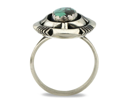 Navajo Ring .925 Silver Spiderweb Turquoise Artist Signed L. M. Nez C80s