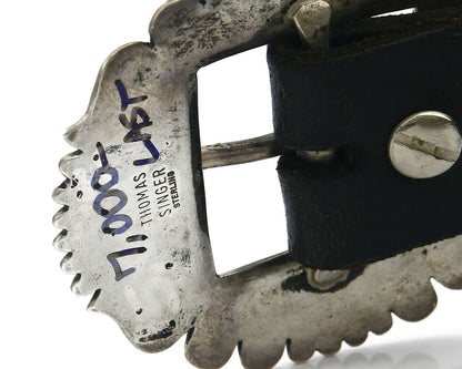 Large Navajo Signed Thomas Singer Belt .925 Silver Lone Mtn Turquoise C.1980's