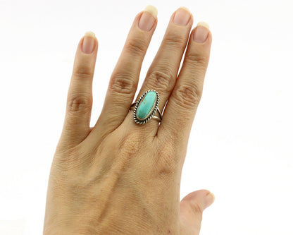 Navajo Ring .925 Silver Kingman Turquoise Native American Artist C.1980's