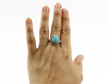 Navajo Ring .925 Silver Sleeping Beauty Turquoise Native American Artist C.1980s